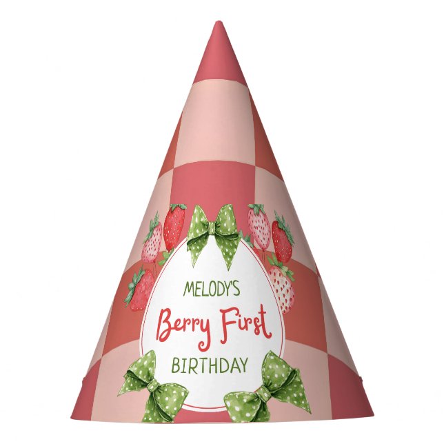 Gorro De Fiesta Berry First Birthday Strawberry Party  (Anverso)
