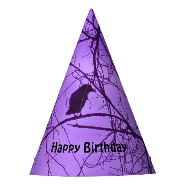Gorro De Fiesta Birday Crow Silhouette Tree Branches Purple Sky (Anverso)