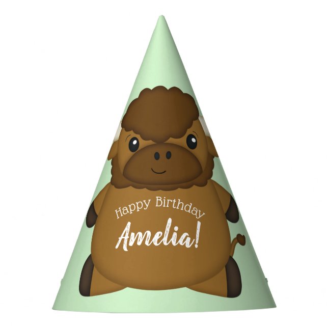 Gorro De Fiesta Bison Buffalo Birthday Party Green (Anverso)