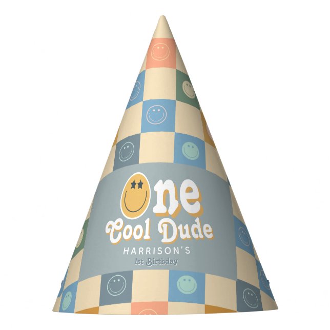 Gorro De Fiesta Blue One Guay Dude Boys 1er cumpleaños sonrisa (Anverso)
