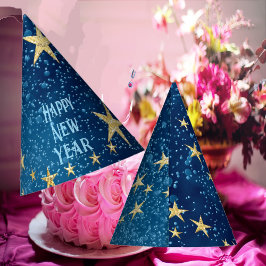 Gorro De Fiesta Blue Sparkling Año Nuevo Purpurina Estrellas Motif