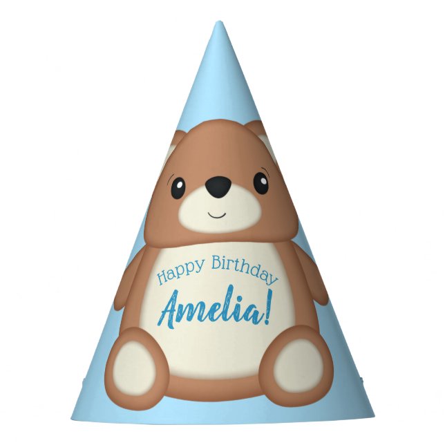 Gorro De Fiesta Blue Teddy Bear Birthday Party (Anverso)