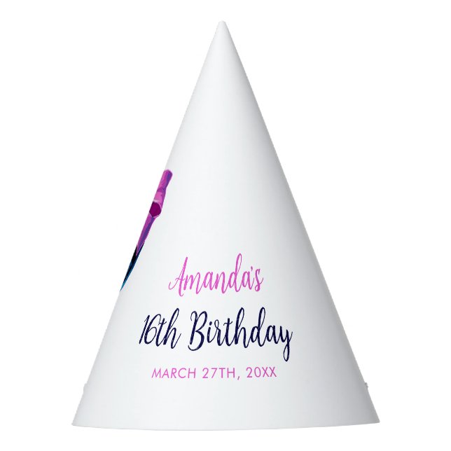 Gorro De Fiesta Bola de discoteca de lazo rosa acuarela Cumpleaños (Anverso)