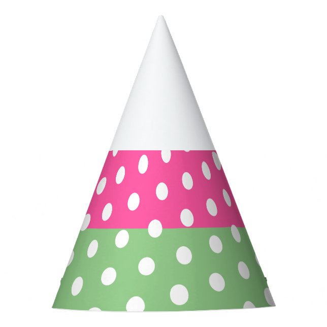 Gorro De Fiesta Bonito Candy Rosa Light Green Rayas Blancas Puntos (Anverso)