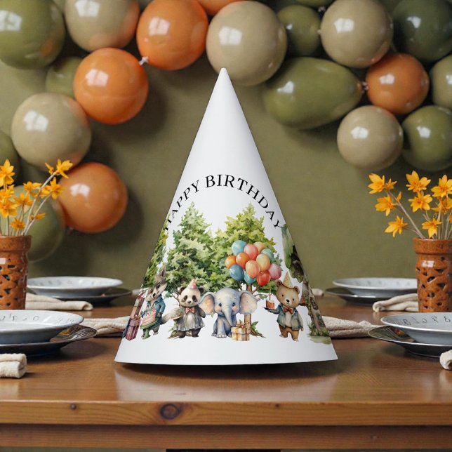 Gorro De Fiesta Bosque de Acuarela Caprichoso Cumpleaños (Subido por el creador)