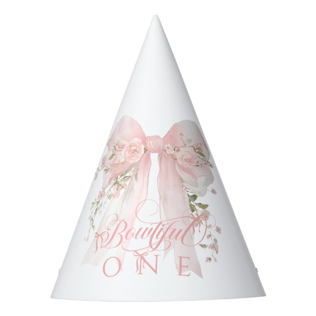 Gorro De Fiesta Bowtiiful One 1st Birthday Floral Bow Girls (Anverso)