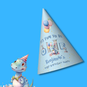 Gorro De Fiesta Boy First Birthday Fun One Dinosaur 1er cumpleaños