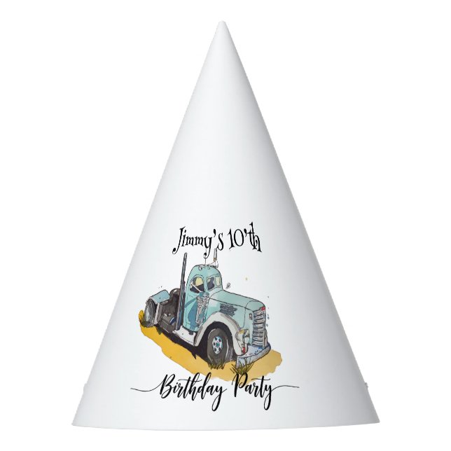 Gorro De Fiesta Boys Birthday Party Blue Semi Truck (Anverso)