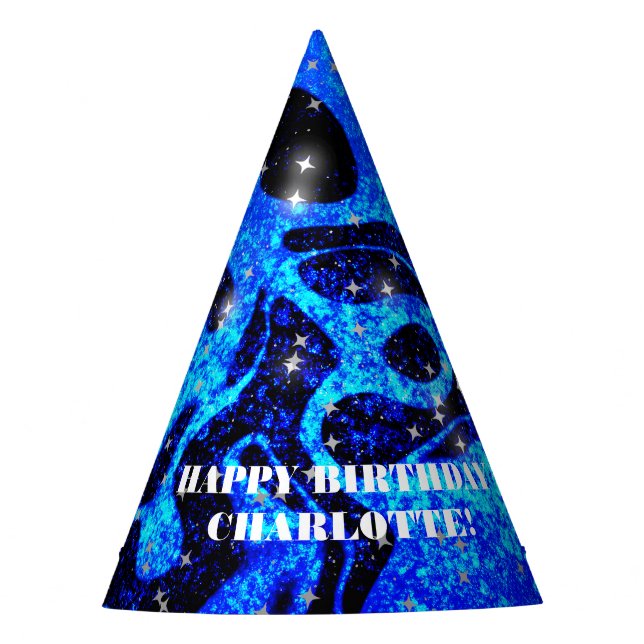 Gorro De Fiesta Brillante y cósmico brillo azul reluciente (Anverso)