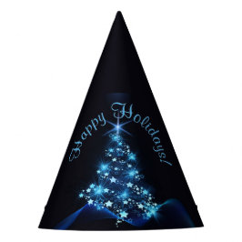 Gorro De Fiesta Brillo azul de estrellas en árbol de Navidad oscur