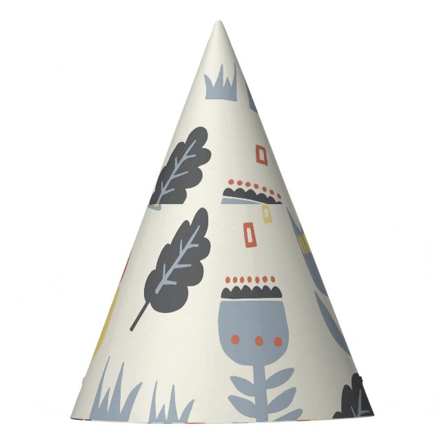 Gorro De Fiesta Bulldog francés: Repetición Floral Escandinava. (Anverso)