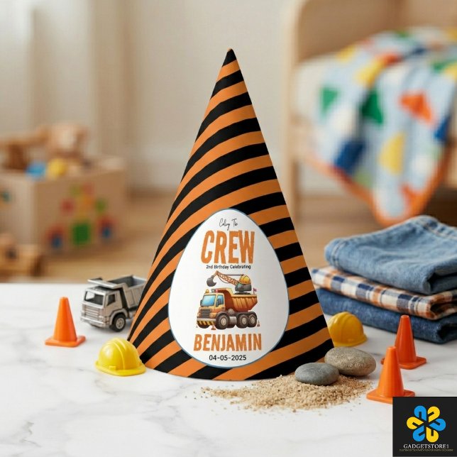Gorro De Fiesta Camión Volquete de la cuadrilla de construcción Cu (Construction Crew Dump Truck Boy 2nd Birthday Party Hat
)
