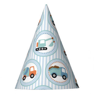 Gorro De Fiesta Camiones de la construcción - blanco azul lindo