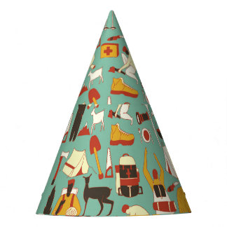 Gorro De Fiesta Camping hecho a mano, patrón retro sin costura.