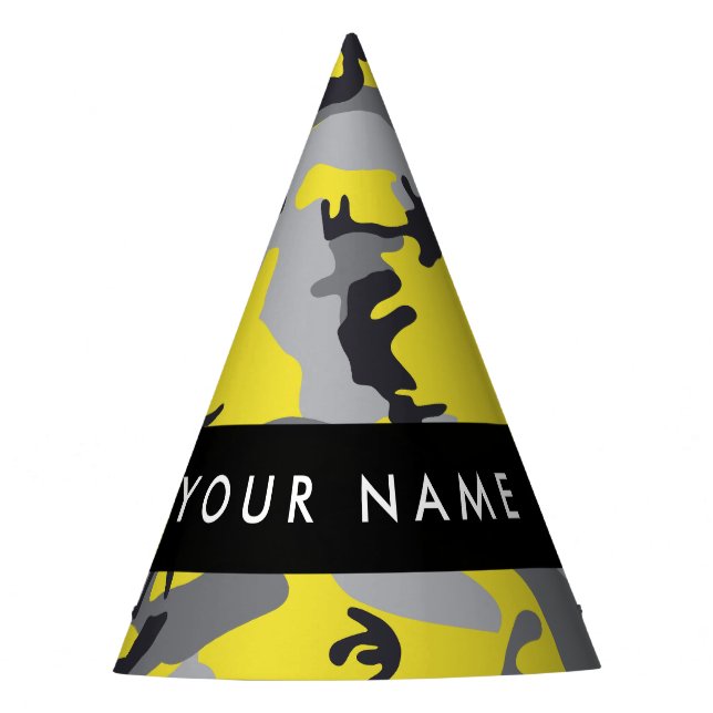 Gorro De Fiesta Camuflaje amarillo y gris Tu nombre personaliza (Anverso)