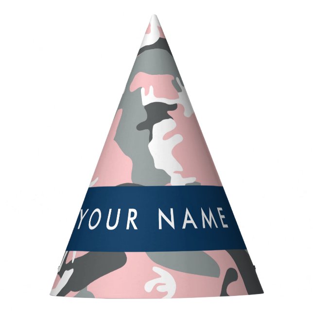 Gorro De Fiesta Camuflaje rosa y gris Tu nombre Personaliza (Anverso)