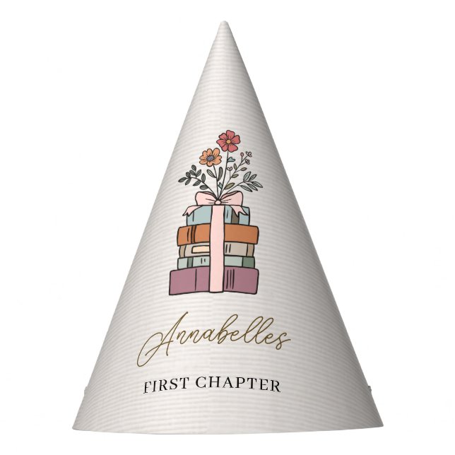 Gorro De Fiesta Capítulo Uno Cumpleaños Temático Libro Niñas Boho  (Anverso)