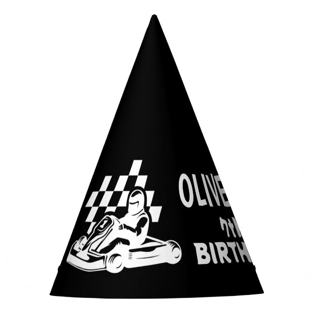 Gorro De Fiesta Carrera de karts, cumpleaños de niño corredor de a (Anverso)