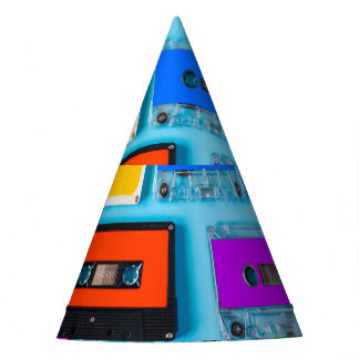 Gorro De Fiesta Cassette retro: Colección de fondo azul