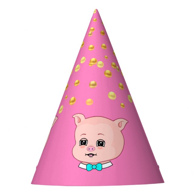 Gorro De Fiesta Cerdito lindo y confeti (Anverso)