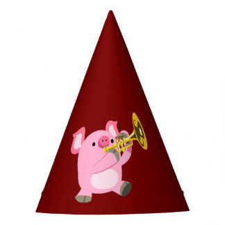 Gorro De Fiesta Cerdo de dibujos animados lindo tocando la trompet