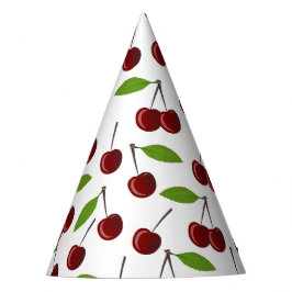 Gorro De Fiesta Cerezo Rojo, Patrón De Cerezas, Hojas, Fruta