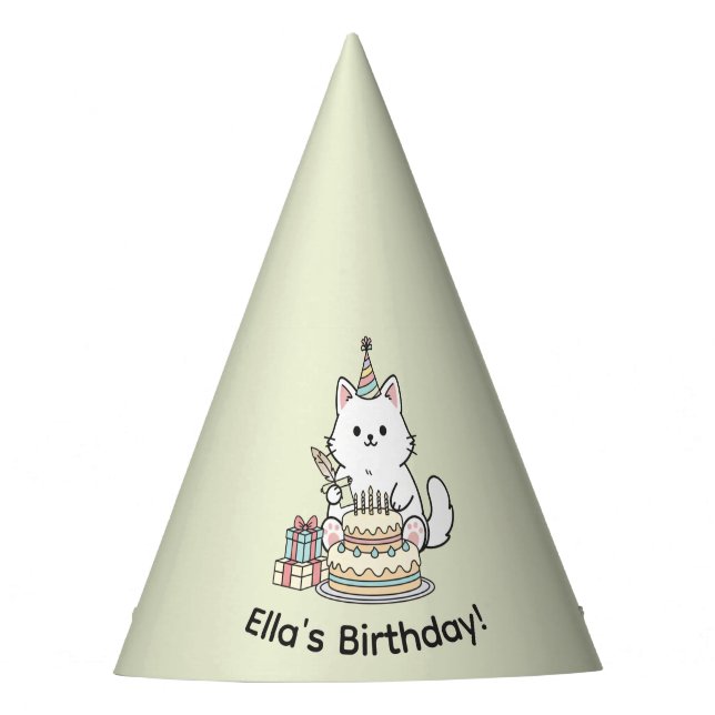 Gorro De Fiesta Cheery Cat Birthday Cake Customizable Design (Anverso)