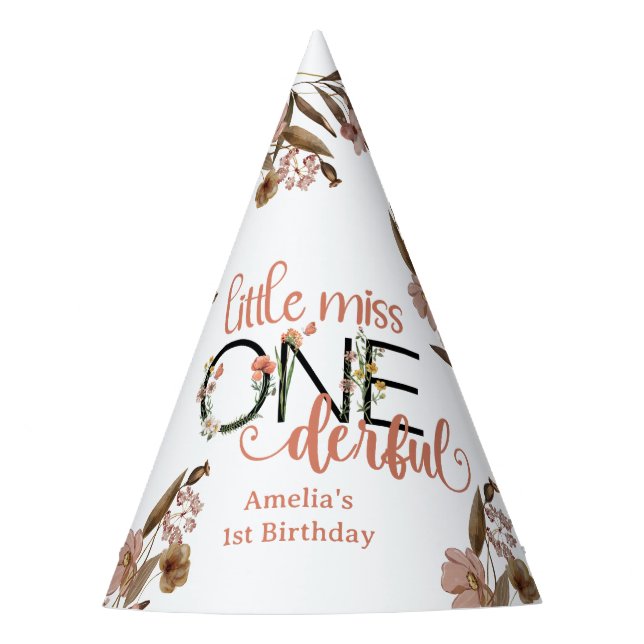 Gorro De Fiesta Chica 1 cumpleaños | Pequeña Miss Onemaravilloso (Anverso)