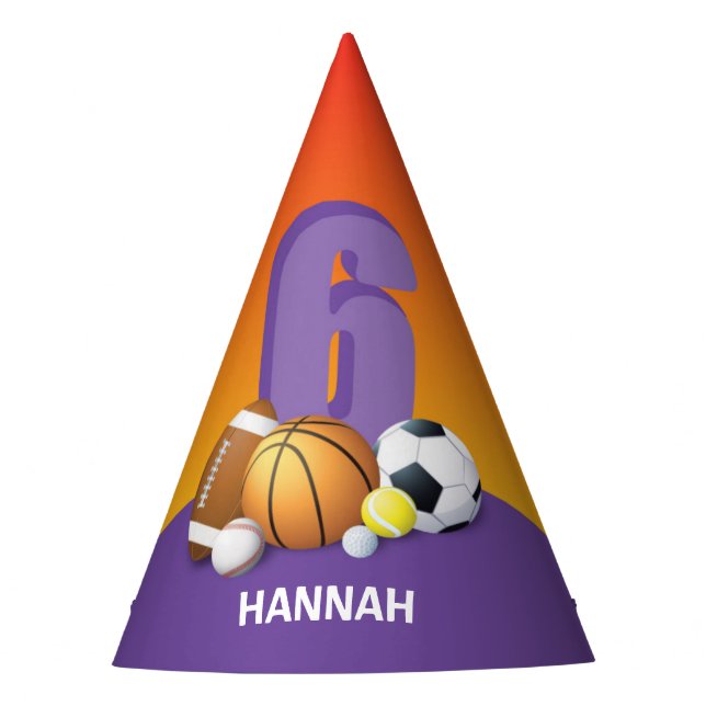 Gorro De Fiesta Chica 6ª Bolas Deportivas de Cumpleaños (Anverso)