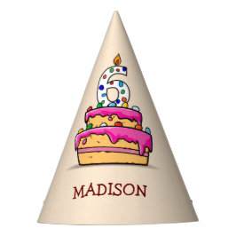 Gorro De Fiesta Chica 6º cumpleaños, 6 en pastelito rosa dulce