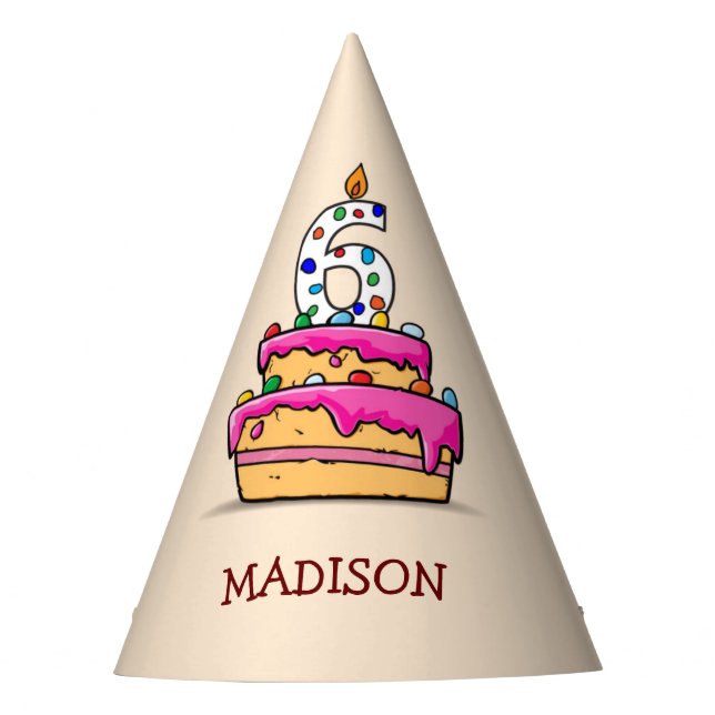 Gorro De Fiesta Chica 6º cumpleaños, 6 en pastelito rosa dulce (Anverso)