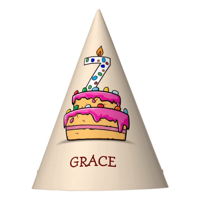 Gorro De Fiesta Chica 7 de cumpleaños, 7 de pastelería rosa dulce (Anverso)