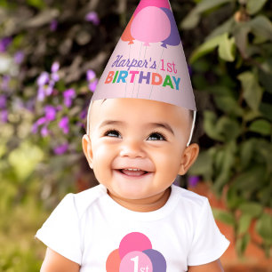 Gorro De Fiesta Chica de cumpleaños moderno globos morados rosados