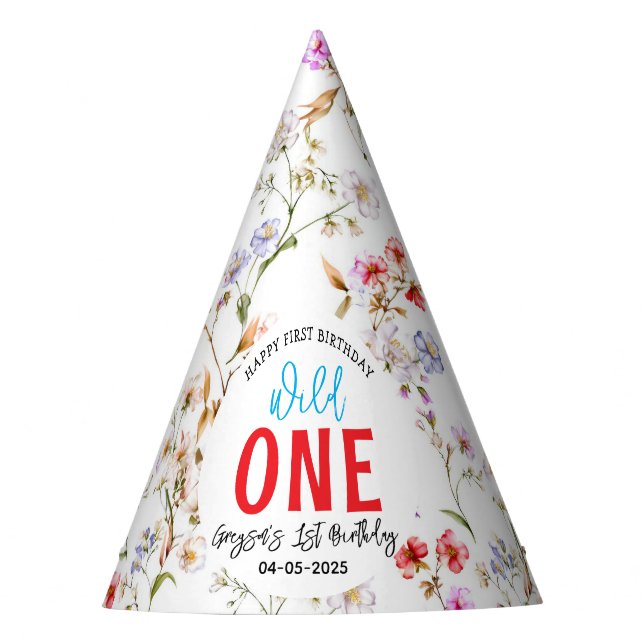 Gorro De Fiesta Chica de Flores Silvestres Primer Fiesta de Cumple (Anverso)