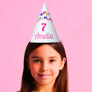 Gorro De Fiesta Chica de las Estrellas Coloridas Rosa Feliz cumple