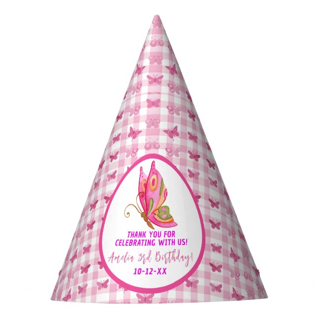 Gorro De Fiesta Chica de mariposa elegante morada de oro rosa (Anverso)