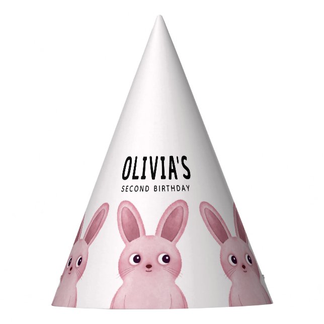 Gorro De Fiesta Chica Fiesta de cumpleaños con lindos conejitos ro (Anverso)