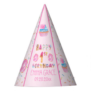 Gorro De Fiesta Chicas burdos Cupcakes Happy 1º cumpleaños