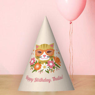 Gorro De Fiesta Chicas de gatos florales cutáneos cumpleaños