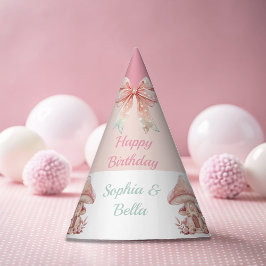 Gorro De Fiesta Chicas de hadas Mushroom House Ribbon Twins Cumple