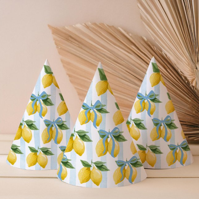 Gorro De Fiesta Chicas Whimsical Blue Bow Lemon Amalfi Cumpleaños (Subido por el creador)
