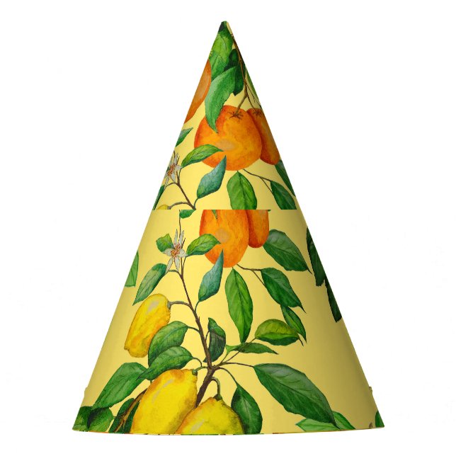 Gorro De Fiesta Citrus, pera, cereza: acuarela impresa. (Anverso)