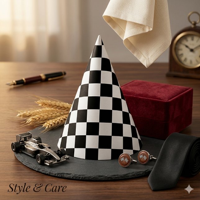 Gorro De Fiesta Clásico Blanco con Patrón de Cuadrado Negro (Classic White with Black Square Pattern Party Hat)