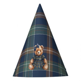 Gorro De Fiesta Classic Navy Plaid Teddy Bear Girl Birthday 