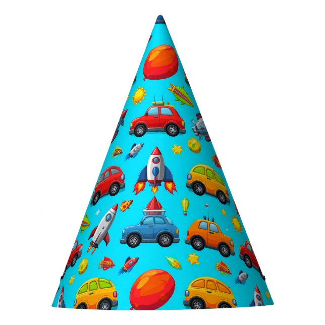 Gorro De Fiesta Coches, Cohetes y Estrellas (Anverso)