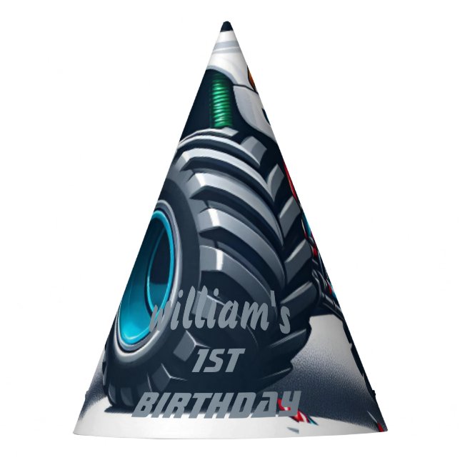 Gorro De Fiesta coches de niños camión monstruo genial 1º cumpleañ (Anverso)