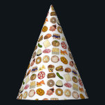 Gorro De Fiesta Cocina judía de fiesta de cena de comida impresa<br><div class="desc">El diseño presenta un ilustracion original de una variedad de platos populares en la cocina judía: babka, bagel con queso crema y lox, rugelach, blintzes de arándano azul, hamantash, sandwich de uben, piquete de eneldo kosher, matzah, pichón de espinacas, shakshuka, todo bagel, macaroón de coco, ensalada israelí, kugel, boukrekrekrauchu. como,...</div>