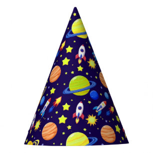 Gorro De Fiesta Cohetes Planetas Estrellas Aventura Espacio Brilla
