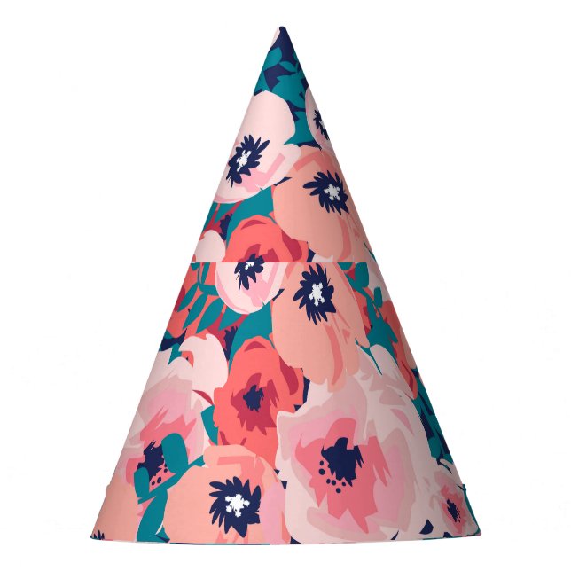 Gorro De Fiesta Comprimido Floral de acuarela: Peonies de época. (Anverso)