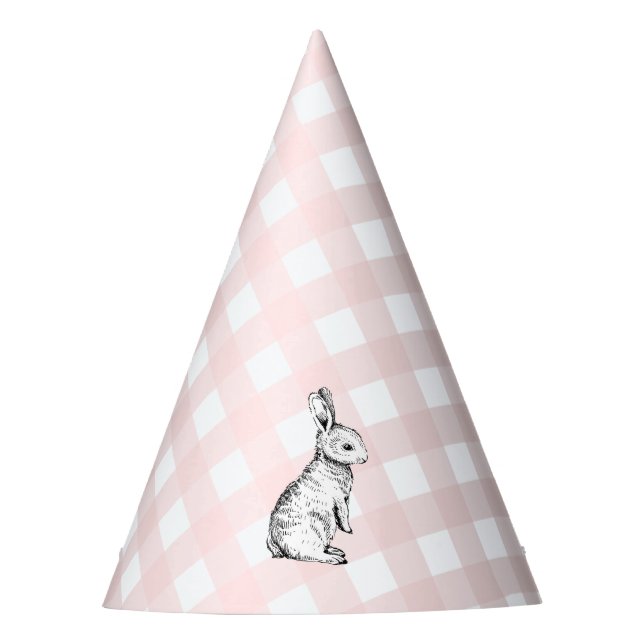 Gorro De Fiesta Conejo conejo conejo rosado Gingham (Anverso)